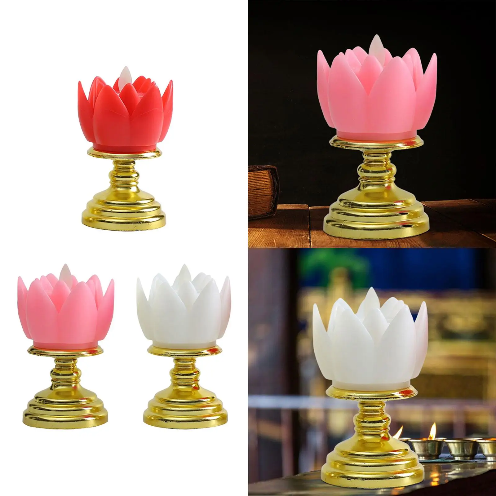 Electronic Candle Worship Prayer Faith Buddha Lotus Lamp LED Lotus Buddhist Light for Display Cabinet Office Tabletop Decor