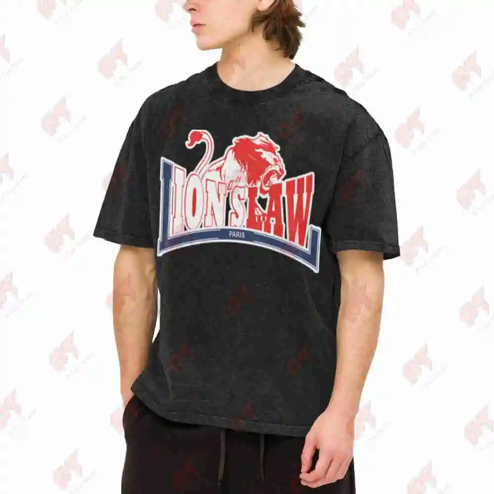 Lion's Law Lion Red White Vintage Washed Tee Pure Cotton T-Shirt