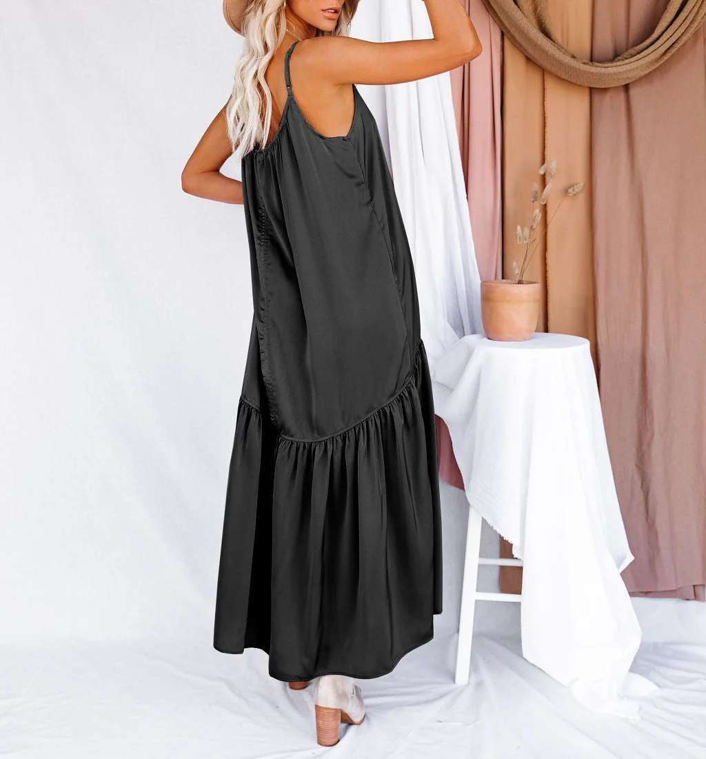 Women's Dresses Summer Fashion New Casual Solid Color Halter Sexy V-neck Dresses Female