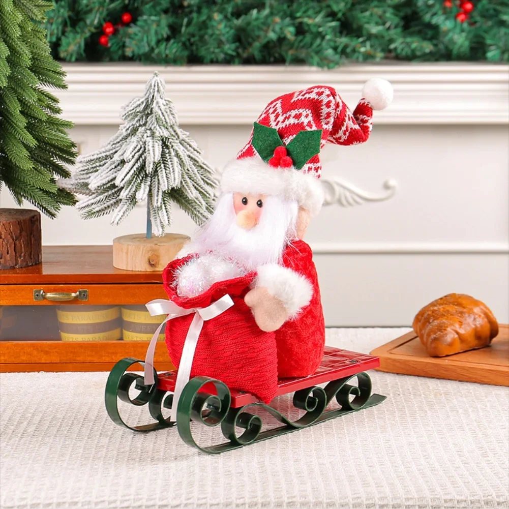 

Christmas Desktop Ornament Santa Claus Sleigh With Persent Bag Doll For Window Decoration Festive Seasonal Holiday Accent