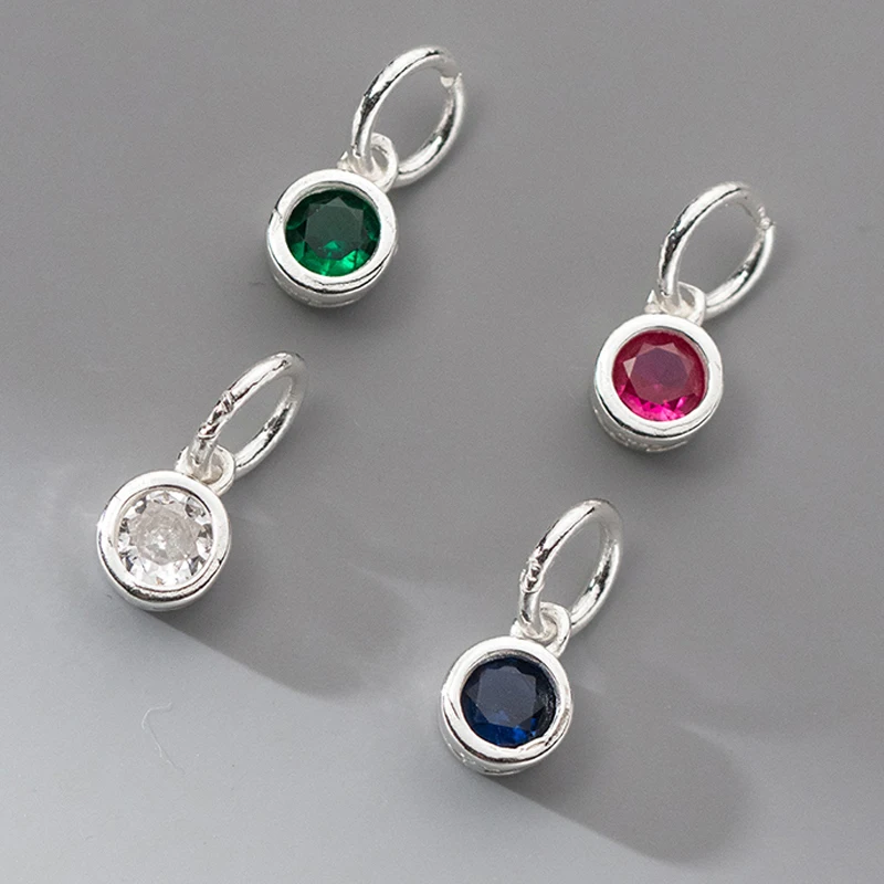 1pc S925 Silver Blue/Hot Pink/Green/White Zircon Fancy Charms 5x3.5mm Bracelets Necklace Silver Round Pendants DIY Jewelry Craft