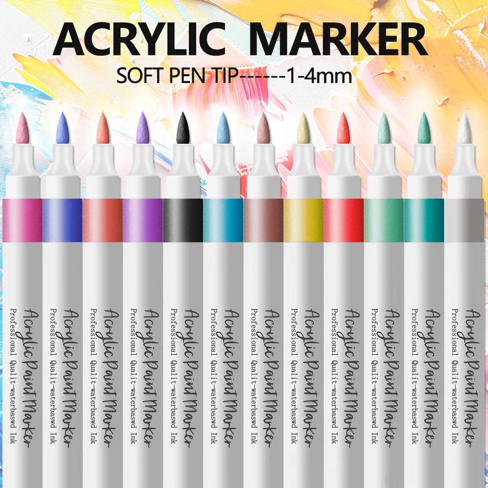 12/24 Colors Soft Headed Different Color Acrylic Marker Pen, Color Art Graffiti Pen, Waterproof, Opaque, Water-Based Soft Headed