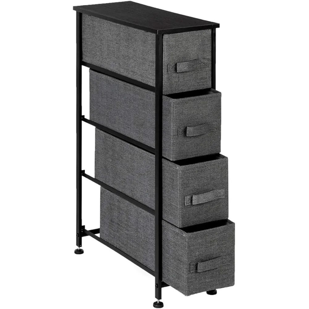 

Furniture Home Furnishing Plaza Narrow Dresser, Vertical Storage Unit with 4 Fabric Drawers, Metal Frame, Slim Storage Tower, 7.