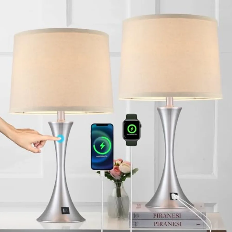 

Table Lamp for Bedroom Nightstand Set of 2 Bedside Lamps with 3 Way Dimmable Touch Control and USB C+A Charging Ports Linen Sha