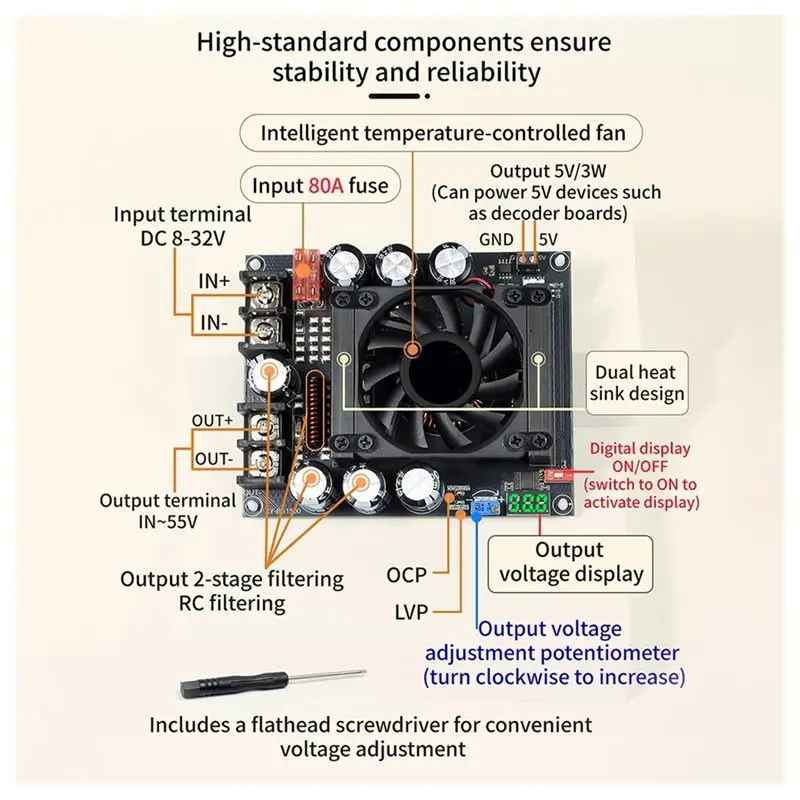 A36T-Step-Up Power Module 8-32V To 55V 12-60V To 90V 96% Efficiency Fan Cooling High Current 50A For Amp/Industrial