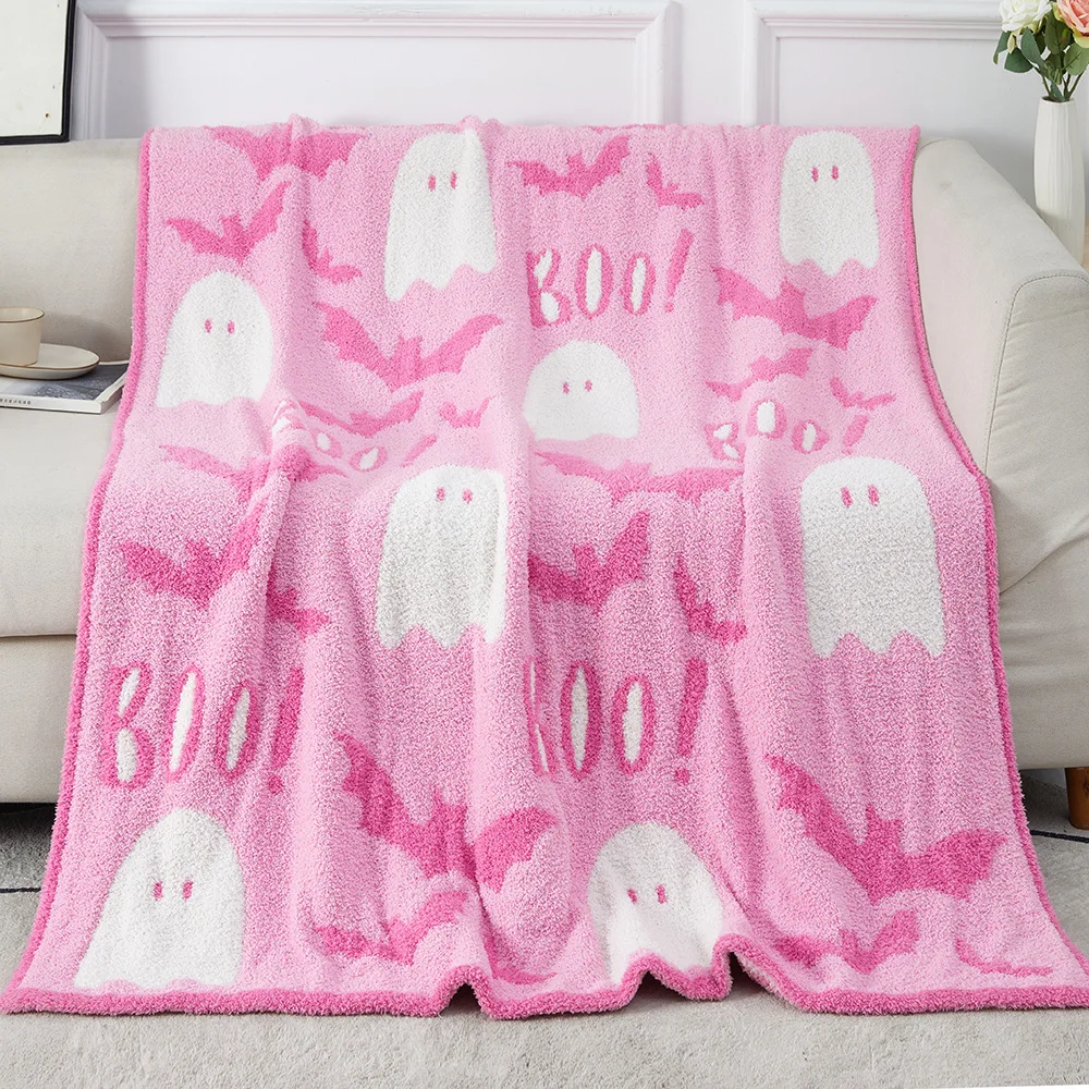 Pink Ghost Blanket Viral Black Ghosts Table Blankets Clothes Casual Festival Party Home Sofa Tv Soft Blanket Halloween Kids Gift