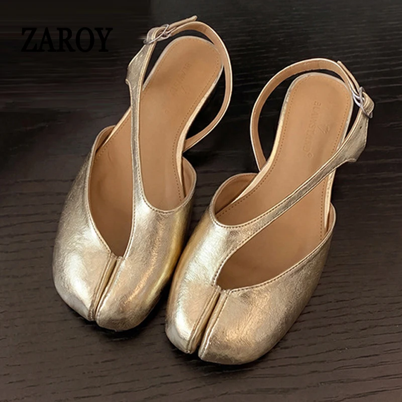 

Luxury Gold Tabi Flat Sandals Women Ballet Flats Slingback Loafers Brand Designer Split Toe Mary Janes Banquet Dress Sandalias