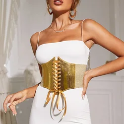 Moda elástico espartilho de ouro cinto largo para mulheres de luxo marca designer cintura cinta vestido feminino saia casaco decorativo cinta