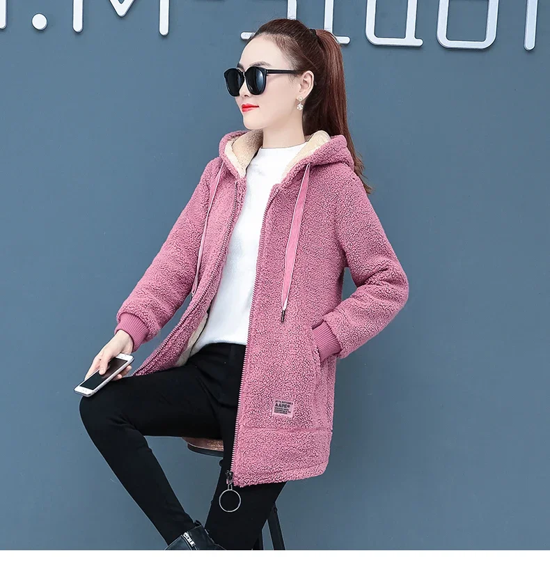 2023 Winter Faux Fur Teddy Coat Women Fashion hooded Add velvet to thicken zipper jacket fashionable and casual plus-size coat