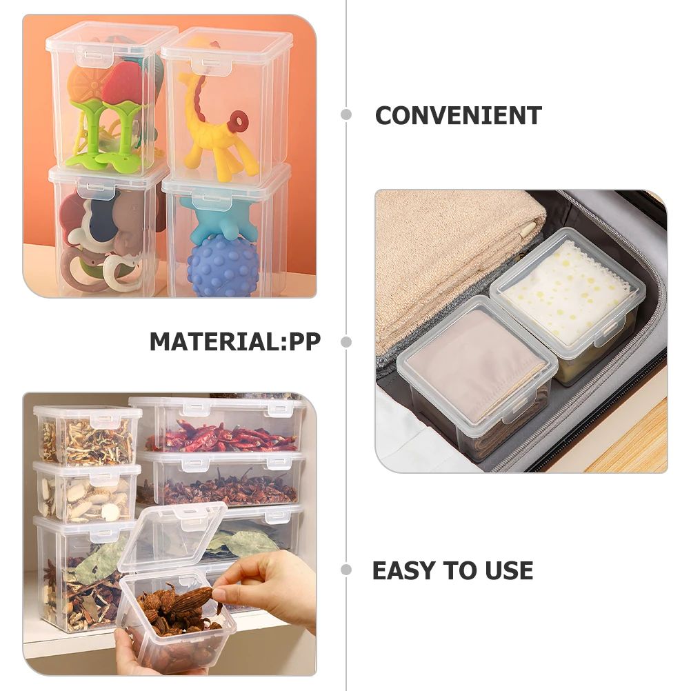 

6 Pcs Boxes Clear Plastic Airtight Containers Lids Kitchen Small Jewelry Case Hair Clips Accessories Organizing Stacking