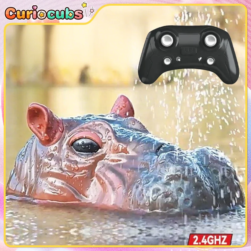 

RC Hippopotamus Double-Propeller Remote Control Boat Electric Simulation Water Spray Animal Model Outdoor Pool Toy Kid Boy Gift