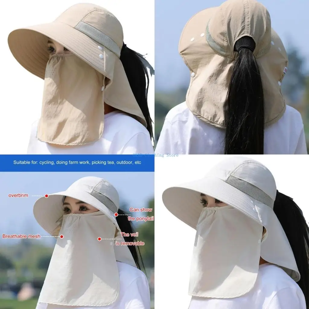 

N0PE Women 2IN1 Sun Hat Wide Brims Sunshade Hat Breathable Face Covers Hat with Neckcover for Outdoor Camping and Fishing
