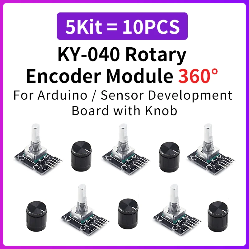 5 Kit KY-040 Rotary Encoder Module 360° Brick Sensor Board with 15x17mm Knob Button for Arduino Development