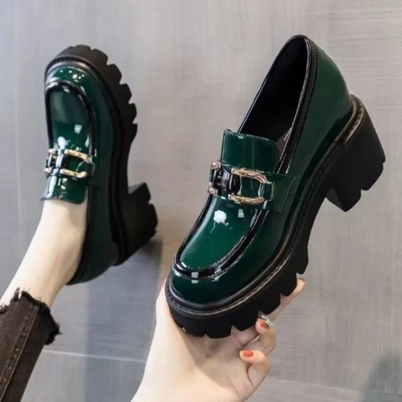 British Style Chunky Platform Women Pumps 2024 Spring Women Patent Leather High Heel Shoes Autumn Vintage Office Female Loafers