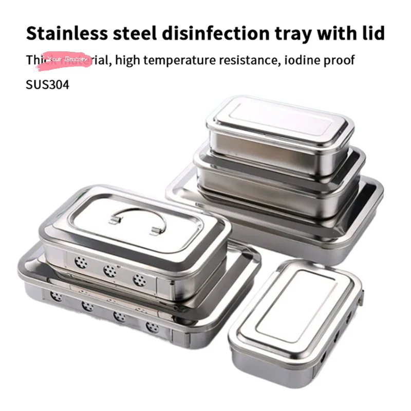 Stainless Steel Dental Instruments Tray with Lid Surgical Medical Sterilization Box Disinfection Container for Dental Equipment