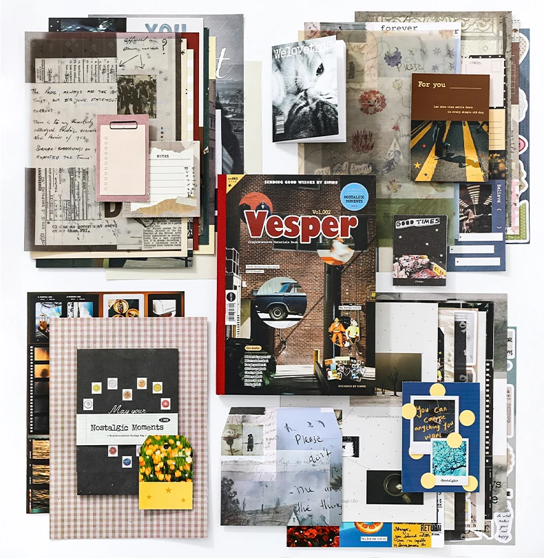Journal GO 29 Seiten Vesper Materialbuch, dekoratives Papierblock mit mehreren Mustern, Blumenstreifen und niedlichen Kätzchen, schönes Papier für Tagebücher. – Detail 23