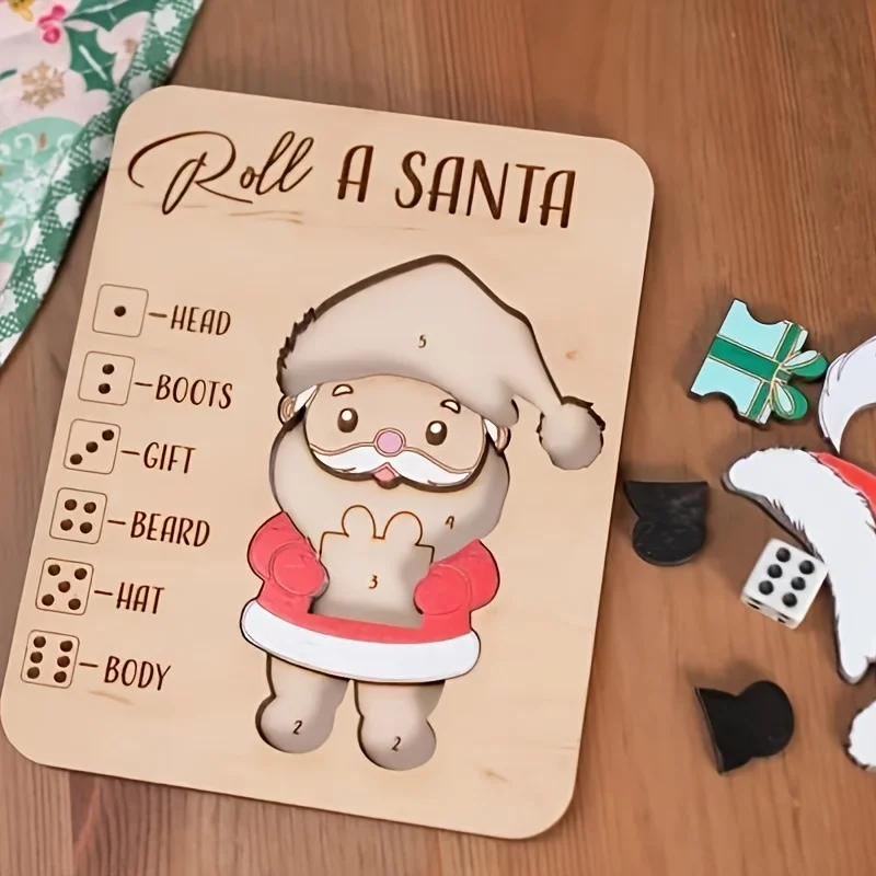 1 Satz Weihnachts-Holzpuzzle – Aktivität der Elfenjagd, versteckter Weihnachtsmann und Geschenk, interaktive Weihnachtsdekoration und Partygeschenk