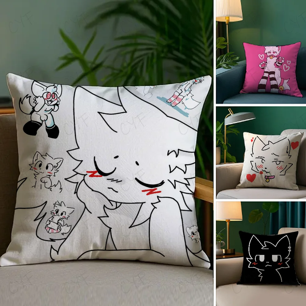 

Boykisser Silly Cat Cute Pillow Case Anti-dustmite Pillowcase Invisible zipper silky short plush Sofa cushion cover