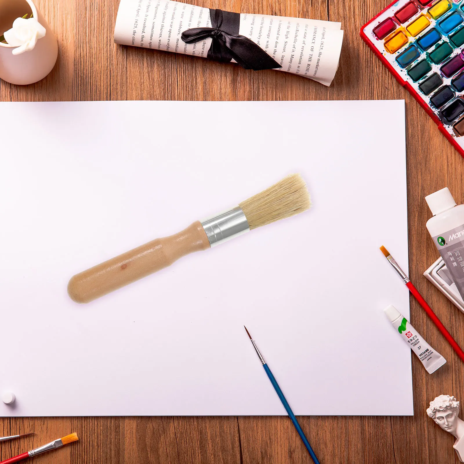 

2Pcs Painting Brush Bristle Hair Wooden Handle Non Slip Oil Acrylic Stencil Brush Multiuse for Art Craft Outdoor Bbq