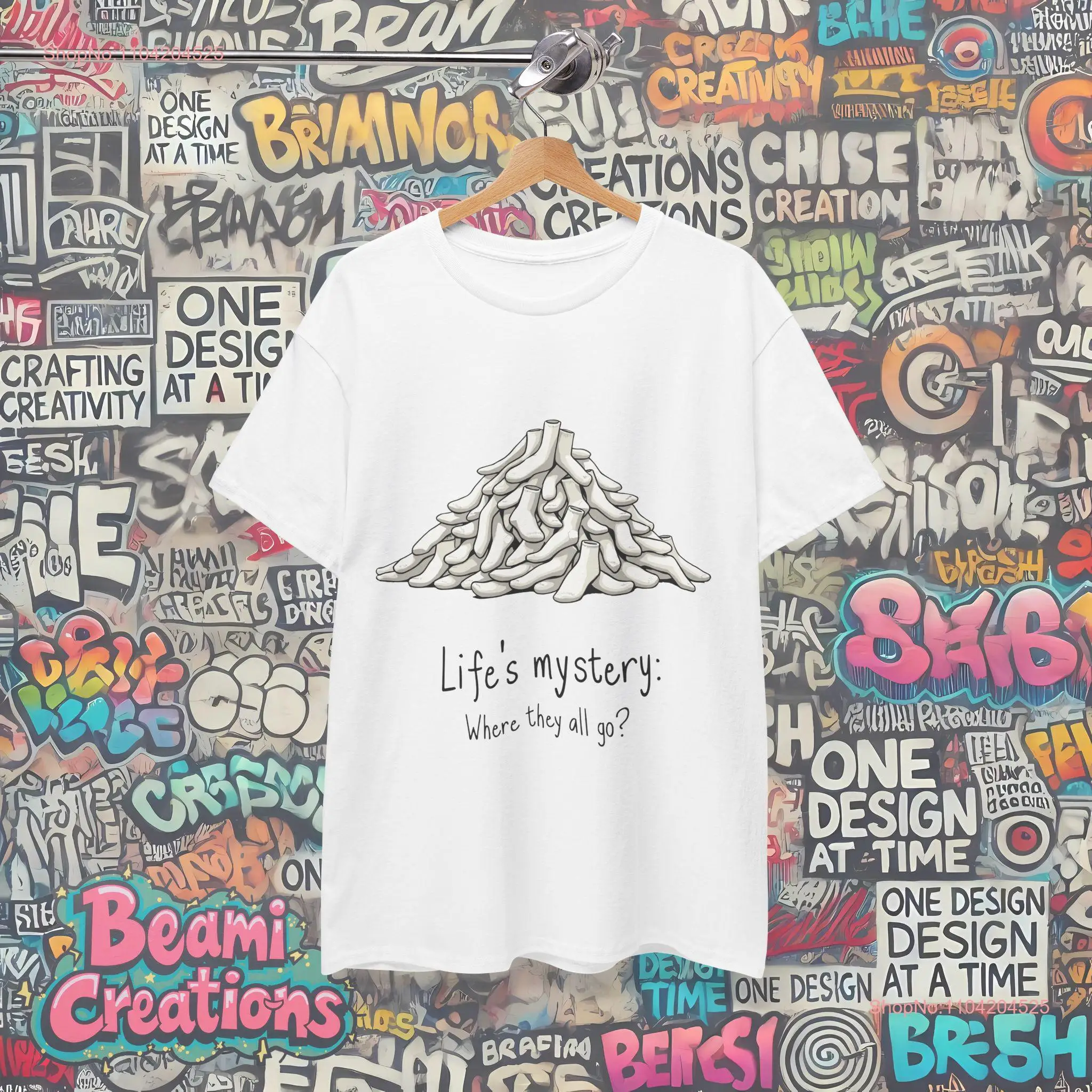 Life's Mystery Sock T Shirt Funny Lost Design Quirky for Collectors Laundry Enthusiasts Humor Lovers