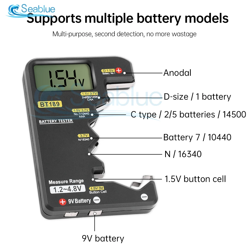 BT189 Ultra-small Battery Tester 9V AAAAA Button Cell Universal Household LCD Digital Display Battery Tester Power Bank Detector