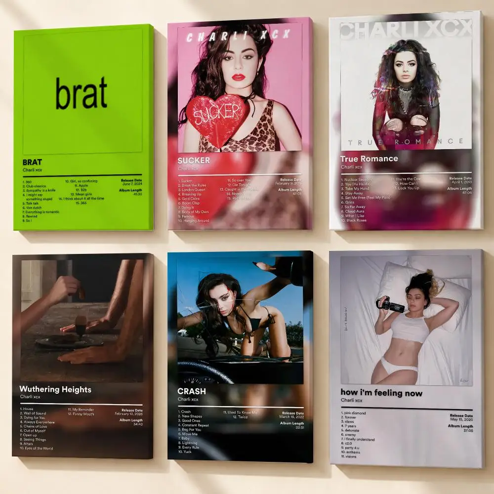C-Charli X-XCX BRAT Album Framed Wall Painting HD Wood Framed Canvas Poster Wall Art For Bedroom Living Room Bar Home Decor