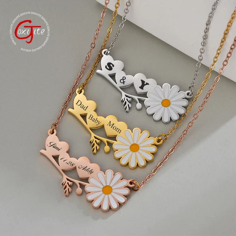 

Goxijite Engrave Letter Name Necklace For Women Stainless Steel Engraved Symbol Date Daisy Necklaces Holiday Jewelry Gift