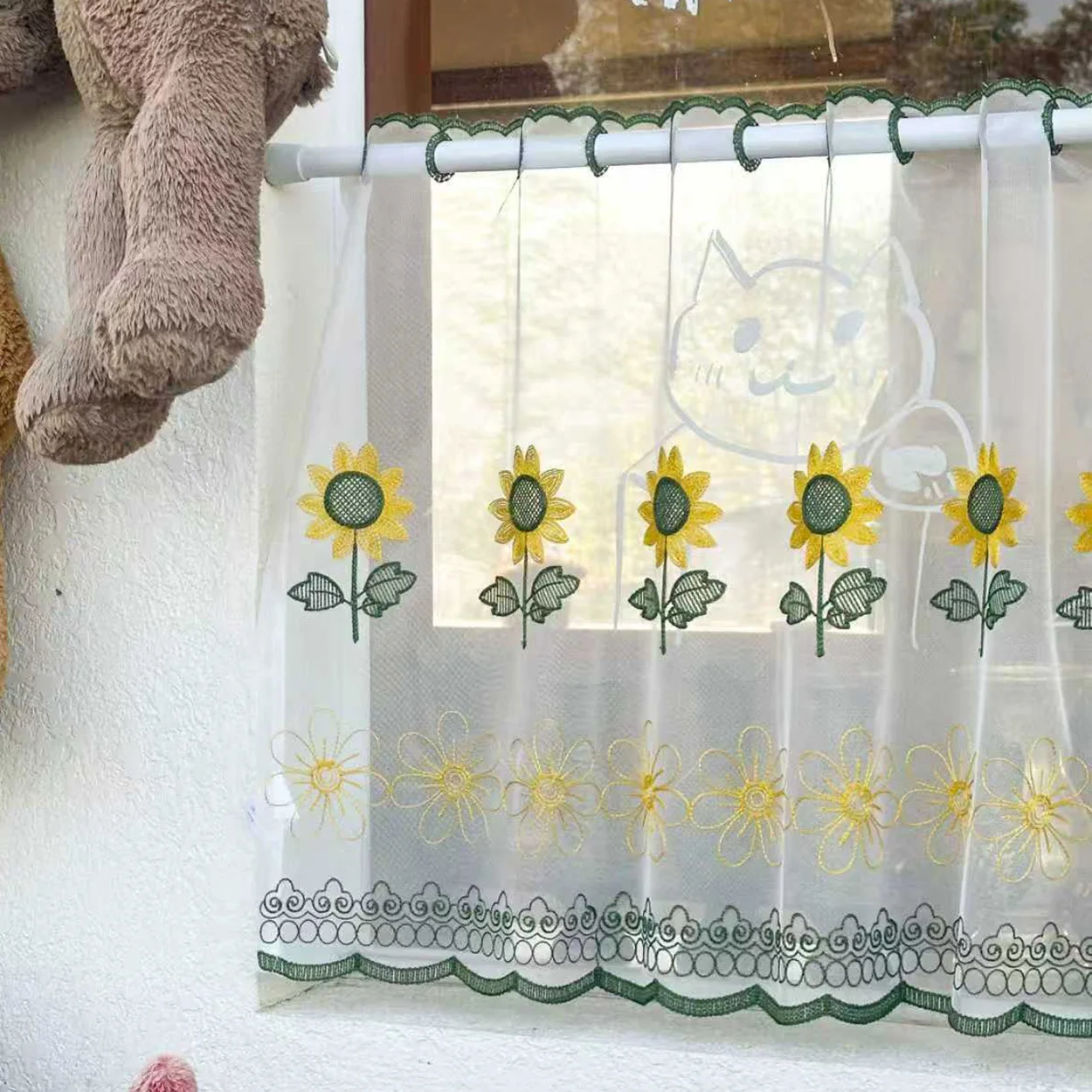 1Pc Color Sunflower Wave Kitchen Cabinet Curtain Through Rod Window Mantle Household Decoration Small Curtain Short Curtain