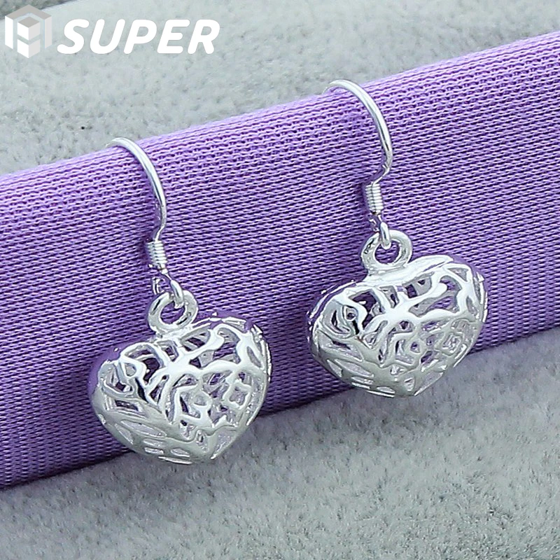 

925 Sterling Silver Hollow Heart Drop Earrings For Woman Wedding Engagement Fashion Party Charm Jewelry