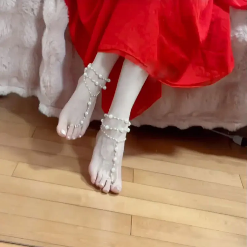 2PC Imitation Pearl Anklet Handmade Beaded Ankle Bracelet Girl Multilayer Beach Leg Accessories Bride Wedding Delicate Jewelry