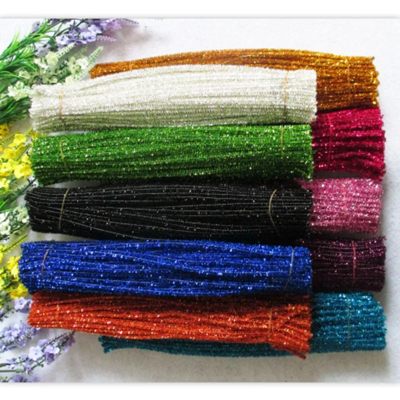 Colorful Fuzzy Stick Glitter Chenille Stems for Christmas Decoration DIY creative crafts 5mmx300mm - 500pcs/lot free shipping