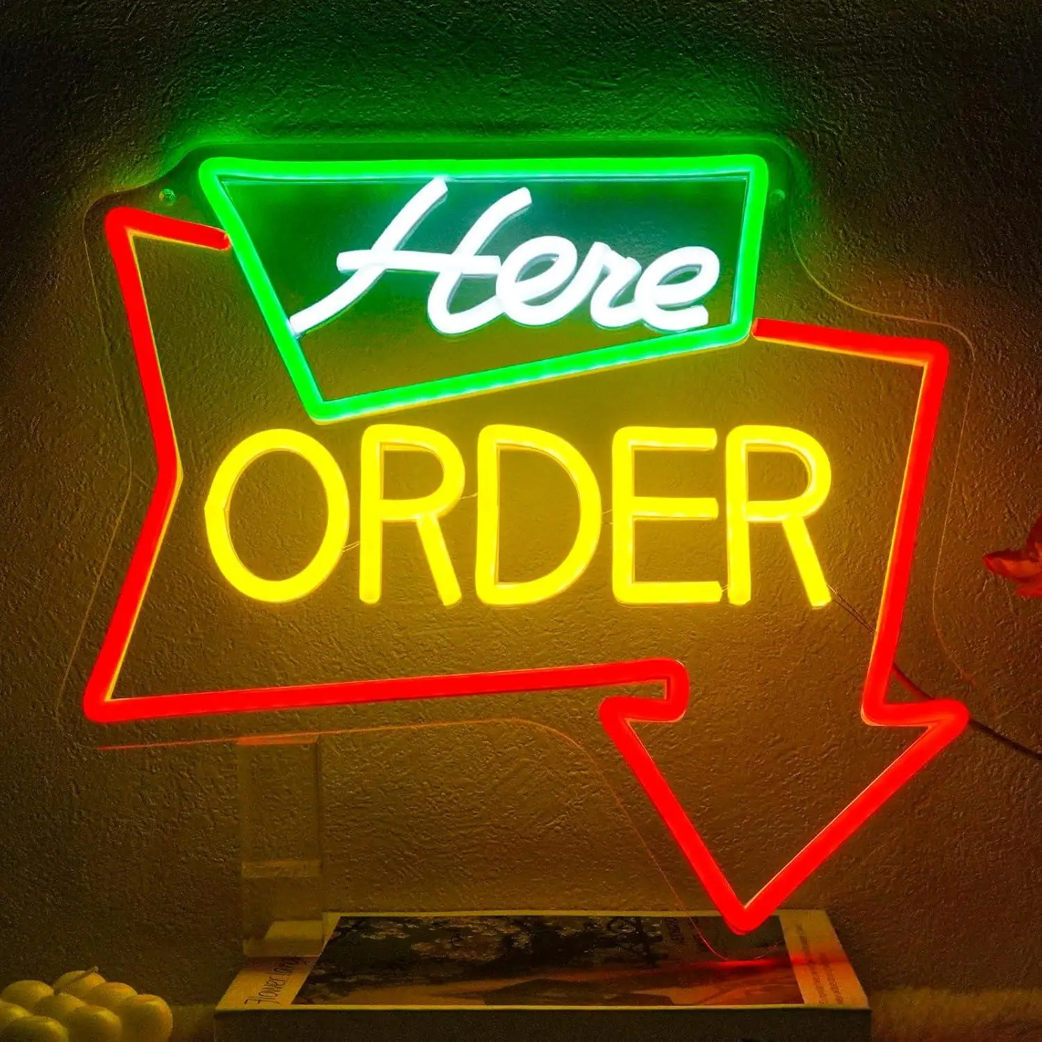 Order Here Neon Sign Dimmable Arrow Business Neon Light Sign for Supermarket Cash Desk Store Bar Restaurant Shop Decoration
