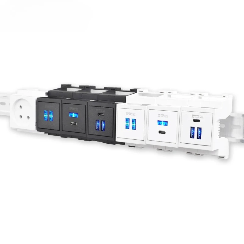 C45 DIN Rail Type-A&Type-C USB Charger 18W Fast Charger in PDU Cabinet With Blue Glowing Pillar