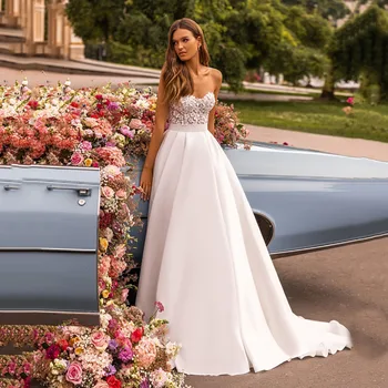 Abito Da Sposa Senza Spalline In Pizzo Con Appliques - Tesoro Donna Per Cerimonia - Foto 5