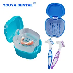 With Denture Brush Dental Bath Box Case False Teeth Mouth Guard Storage Plastic Container Oral Hygiene Orthodontic Supplies