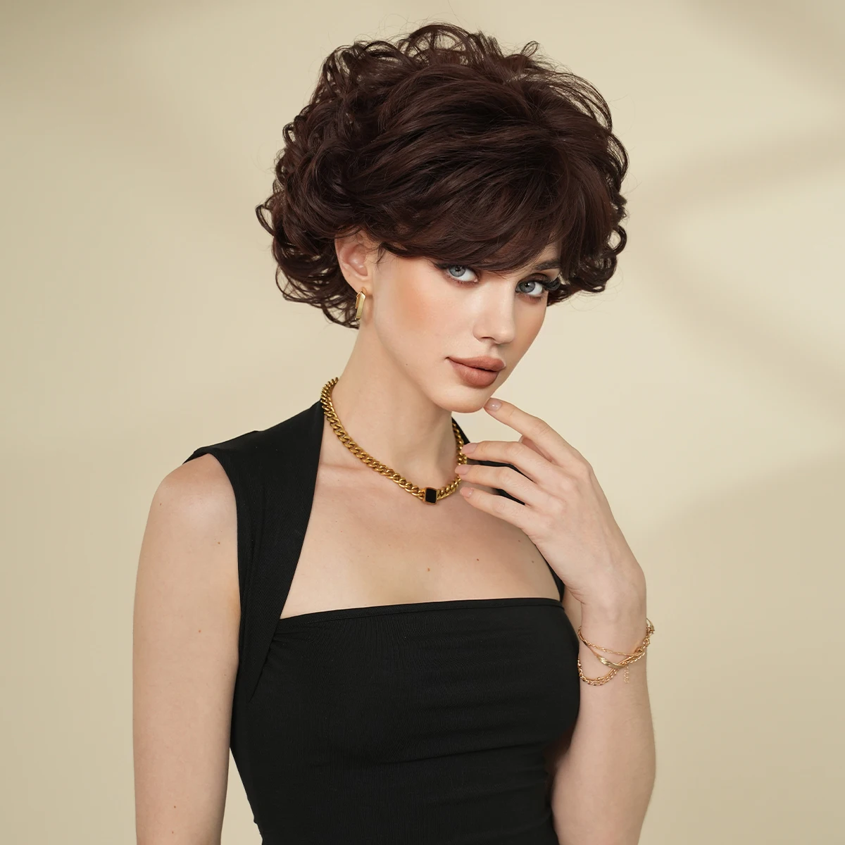 Mother's Day Gift Short Bob Wig for Women Daily Use High Density Synthetic Red Brown Wigs with Bangs Heat Resistant Dress Up Wig