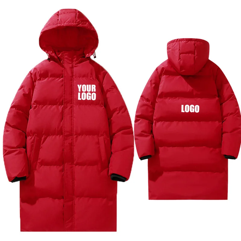 Pers LOGO custom women's medium long cotton-padded clothes thickened warm for simple detachable hats for couples winter jackets