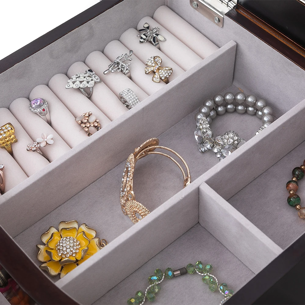 

Jewelry Cabinet Box Storage Chest Necklace Wood Walnut Stand Organizer