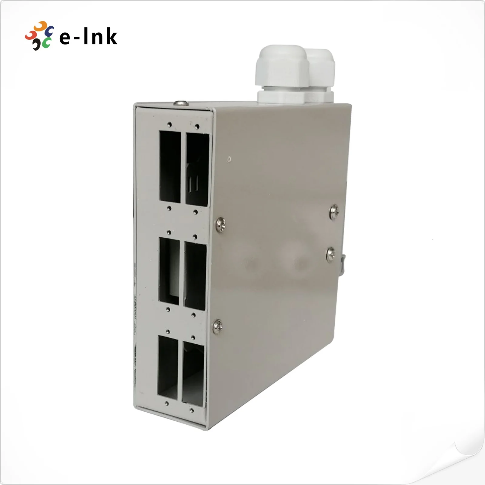 E-link Fiber Splice Box  6-Port DIN-Rail Fiber Splice Box with SC/LC/ST/FC Connectors for FTTH Applications LNK-FSB-6