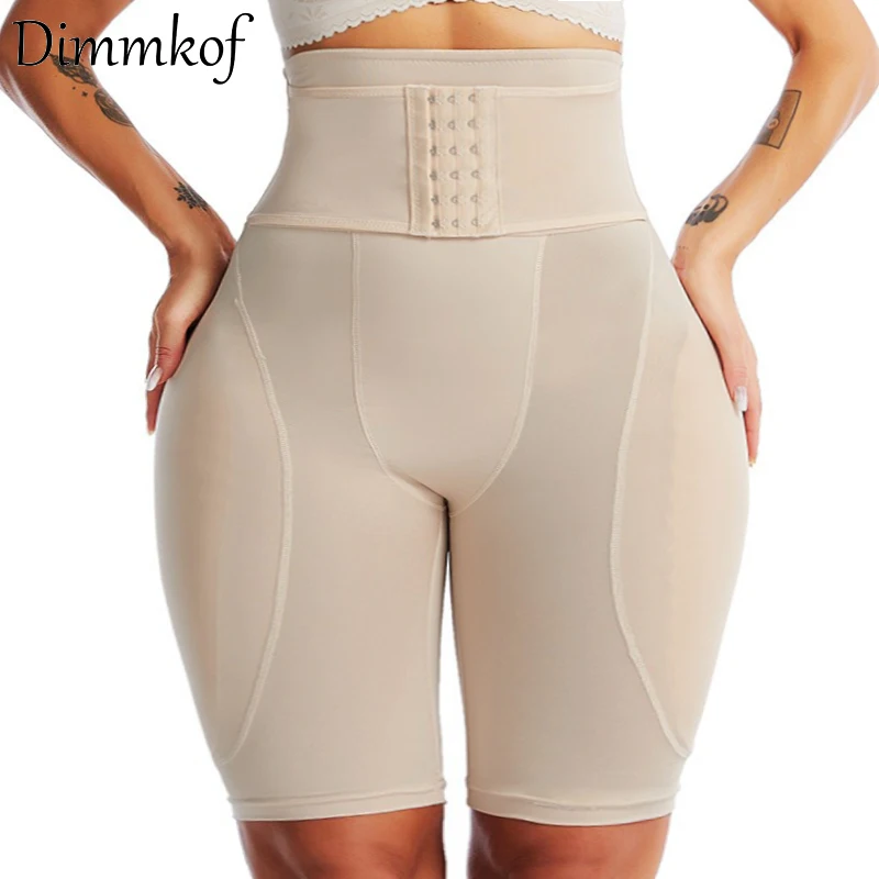 Dimmkof Plus Size Removable Hip Padded Panties Women\'s Slimming Belly Buckle Double Compression Underwear Seamless Body Shaper