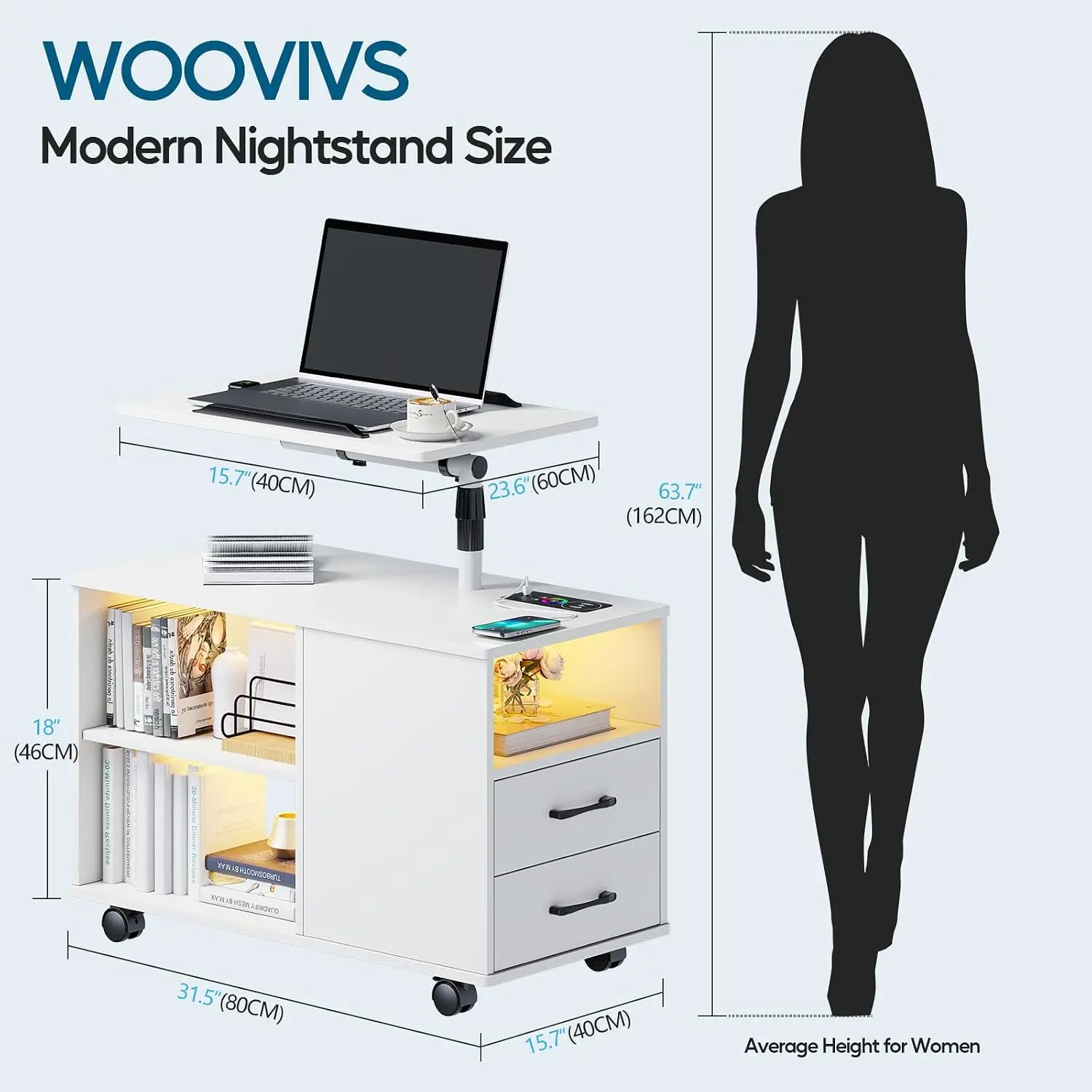 Nightstand With USB Charging Station Storage Drawer Rotatable Bracket Modern White Bedroom Furniture, Customized