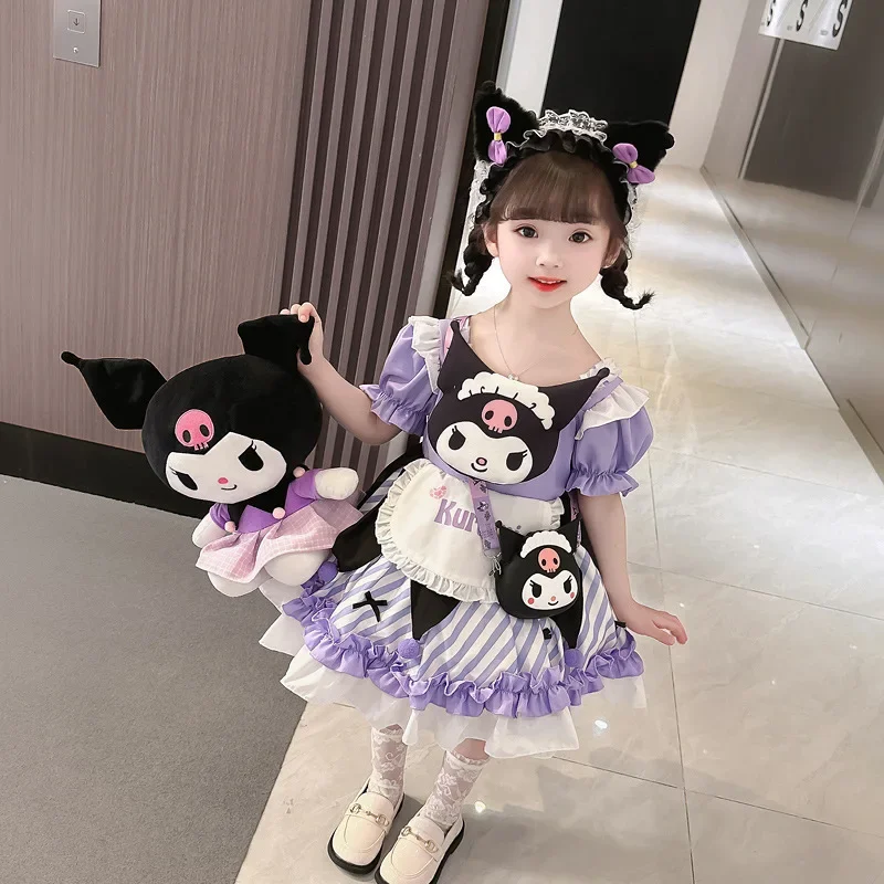 Sanrio Kuromi Lolita Princess Dress Children's Cartoon Cute Summer Dress Outdoor Party Children's Birthday Cosplay Clothing Gift