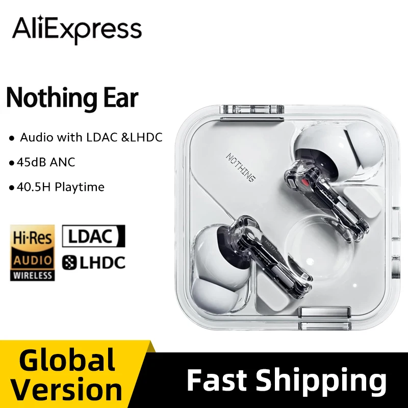 Global Version Nothing Ear  45 dB Smart Active Noise Cancellation 24-bit Hi-Res Audio with LDAC & LHDCUp to 40.5 hours earphone