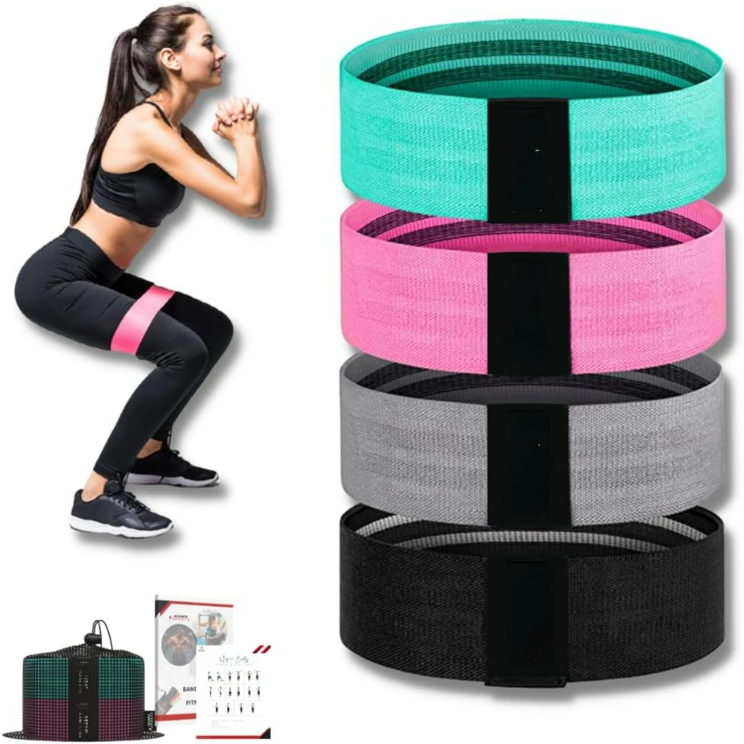 Premium Peach Deluxe Non-Slip Fabric Resistance Bands Set - Ideal 4 Levels Workout Bands for Women and Men, Perfect for HIPS & G