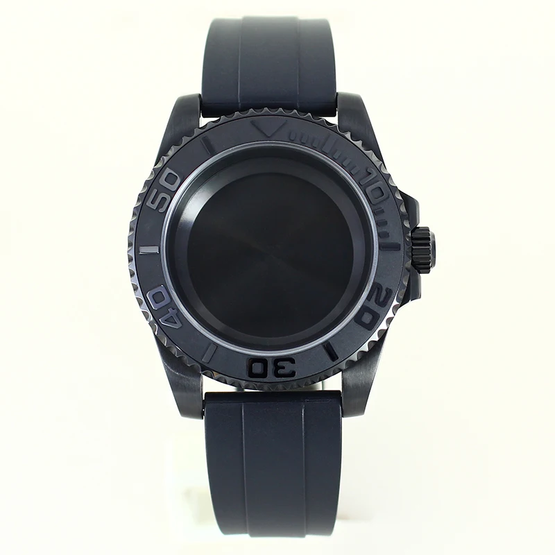 blak Bezel 40mm Black PVD Case for Yacht-master NH35 NH36 8215 2824 28.5mm Dial SUB/GMT Watch Case Rubber Strap Sapphire Glass
