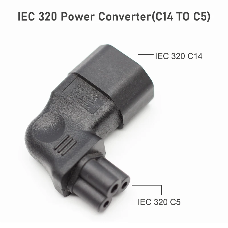 IEC320 C14 Male to C5 Female Power Supply Adapter  90 Degree Power Converter Plug