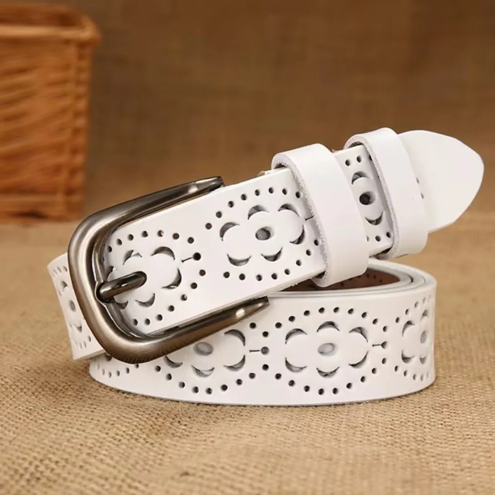 

Retro Solid Color Women Belts PU Leather Adjustable Business Waist Band Hollow Out Trouser Dress Belts