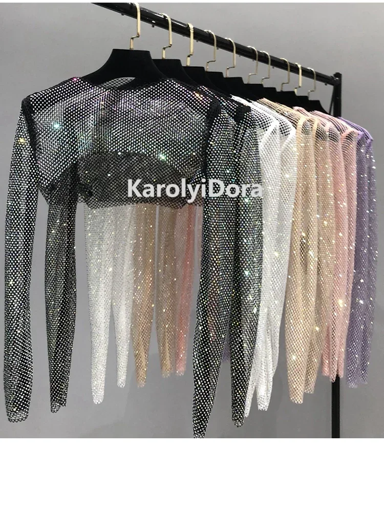 High Quality Short T-Shirt Colorful Shawl Net Drill Is Prevented Bask In Shawls Summer Paragraphs With Condole Belt Skirt Party