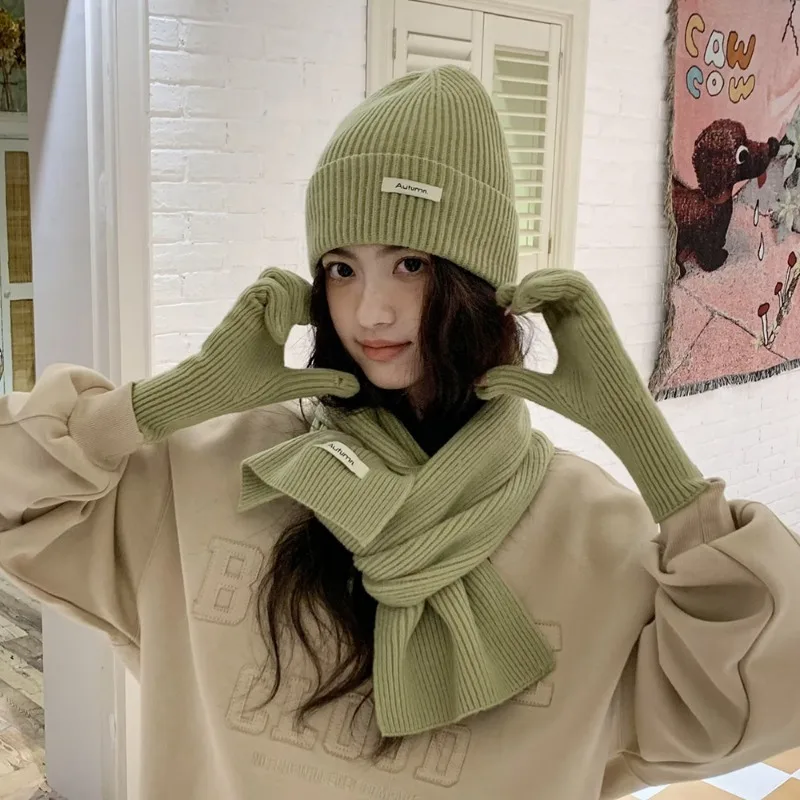 مجموعة قبعات عيد الميلاد الجديدة لعام 2025، صوف الكشمير المقلد المحبوك، وشاح من ثلاث قطع دافئ وبارد، قفازات، طقم قبعة مكون من ثلاث قطع #1