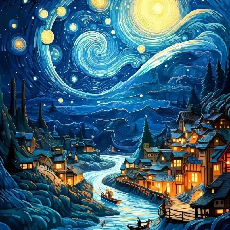 Starry Night Paint by Numbers Kit for Adults Beginner,Canvas 5D Diamond Art Kits DIY Oil Painting Home Decor Gift 16x20 Inch